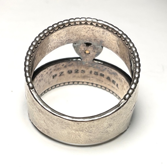 New Handcrafted Sterling Silver Ring Double Cigar Band Gold Center Heart Size 7 - Picture 6 of 11